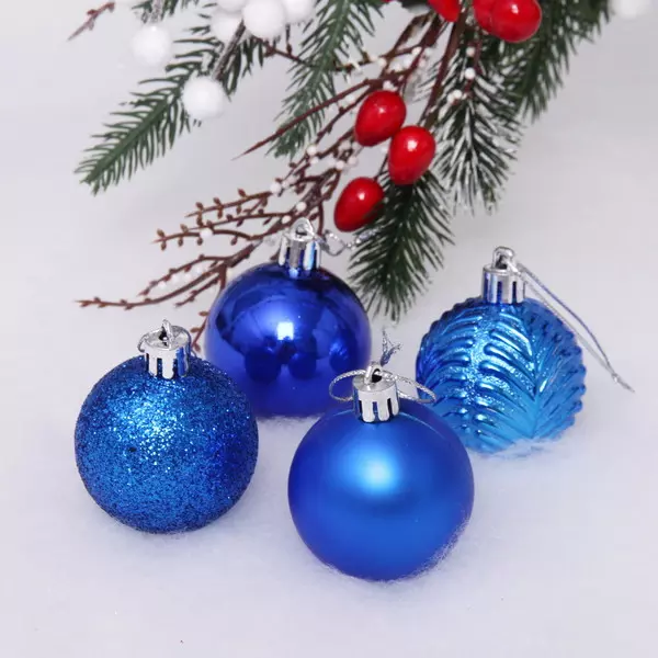 Новогодние шары 5 см (набор 4 шт) Микс фактур, синий 183-859
