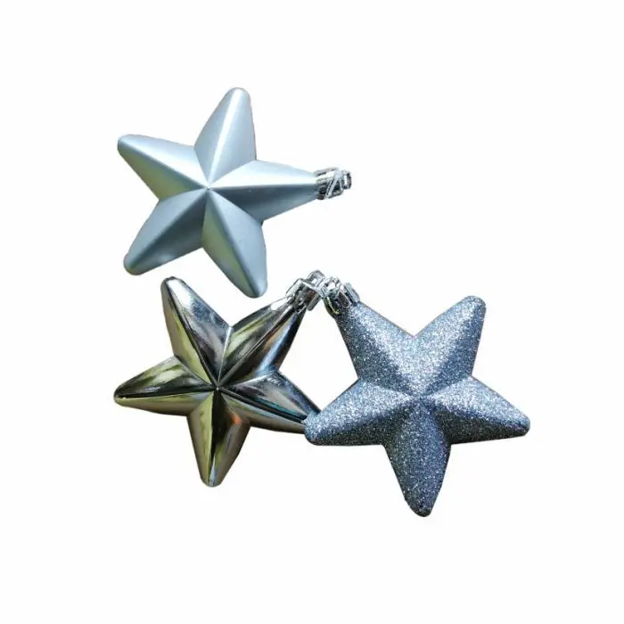 Елочные игрушки Звезды серебро 3 шт, пластик, 2,2x8x7,4 см, 88792 