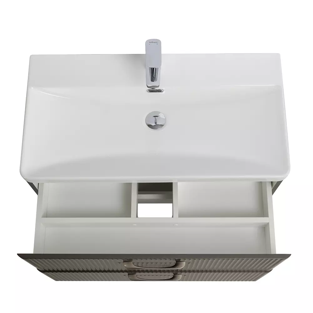 Подвесная тумба с раковиной BelBagno 80 см оружейная сталь DUE-800-2C-SO-GM-P+BB-8076-3-80+ 2 ручки RS006SN.4/160