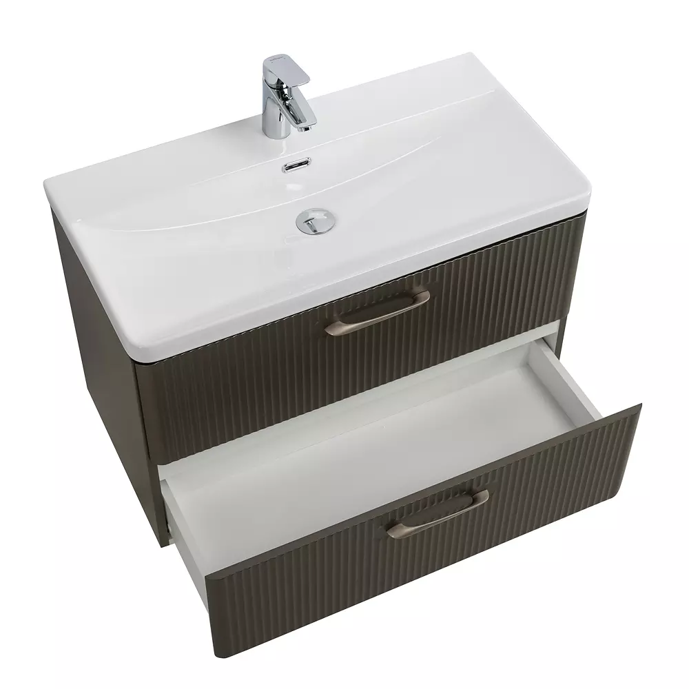 Подвесная тумба с раковиной BelBagno 80 см оружейная сталь DUE-800-2C-SO-GM-P+BB-8076-3-80+ 2 ручки RS006SN.4/160