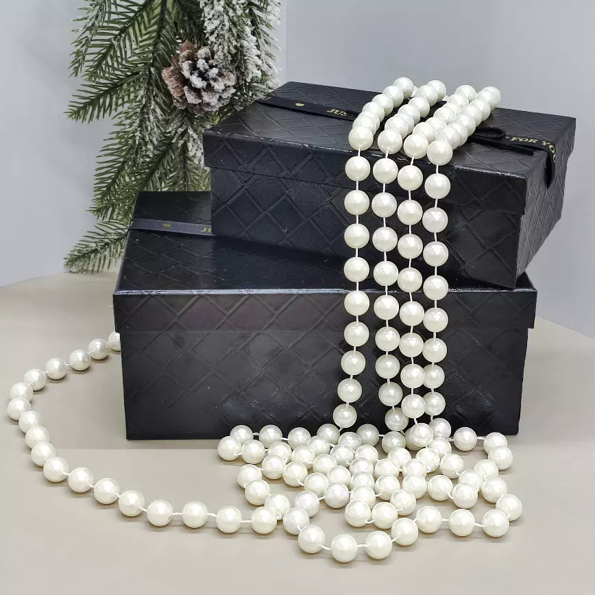 Бусы на елку 2,7 м Жемчуг d 14 мм белый 556-475