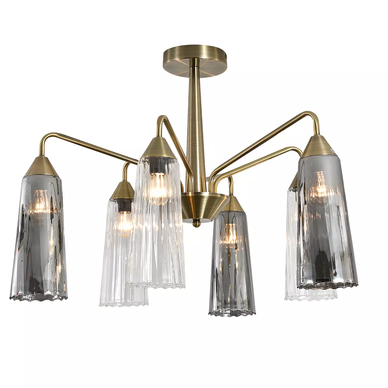 Светильник на штанге, 6 ламп, E14, 40 Вт, бронза/дымчатый, Indigo Campana 13028/6R Brass, V000509