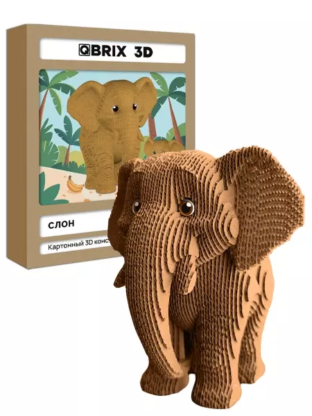 Конструктор 3D картонный Слон (+ глазки) 14 см QBRIX 20119