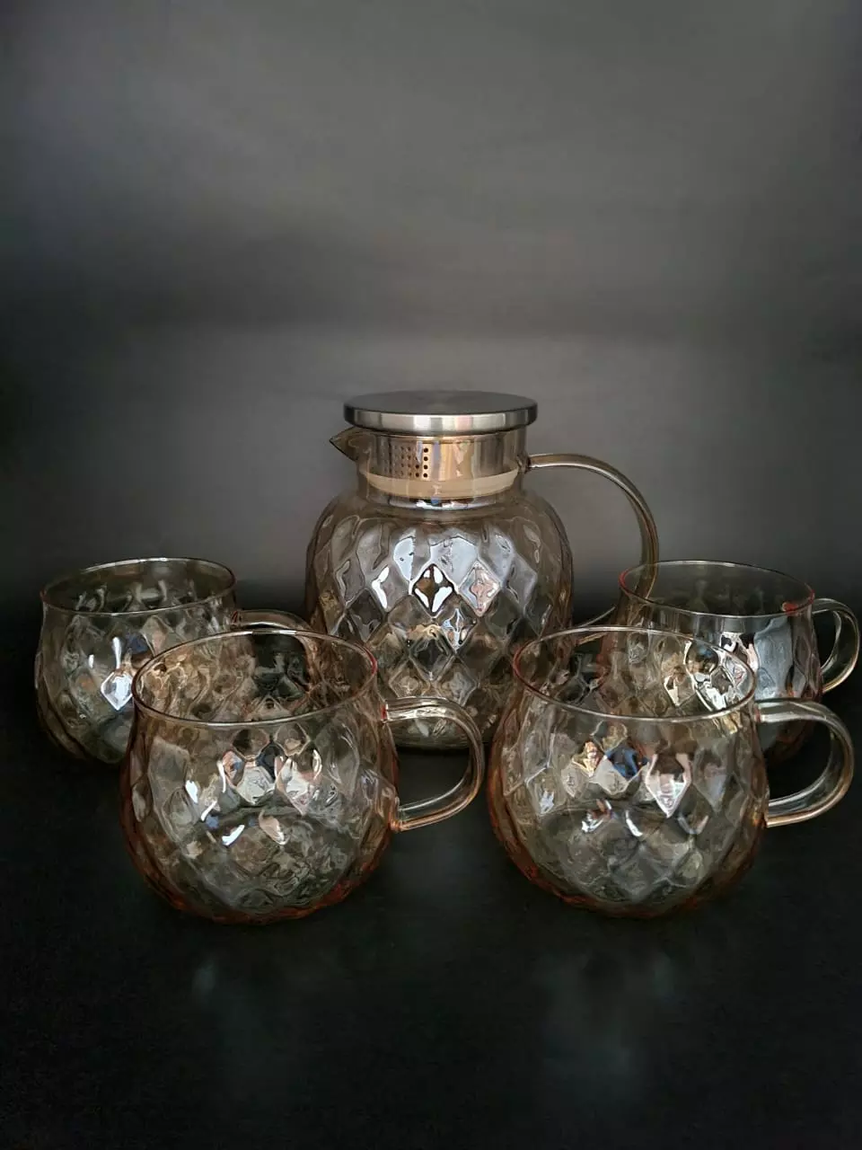 Чайный набор 5 предметов, чайник 900 мл, 4 кружки по 440 мл, из боросиликатного стекла, Ladina, 70200-1