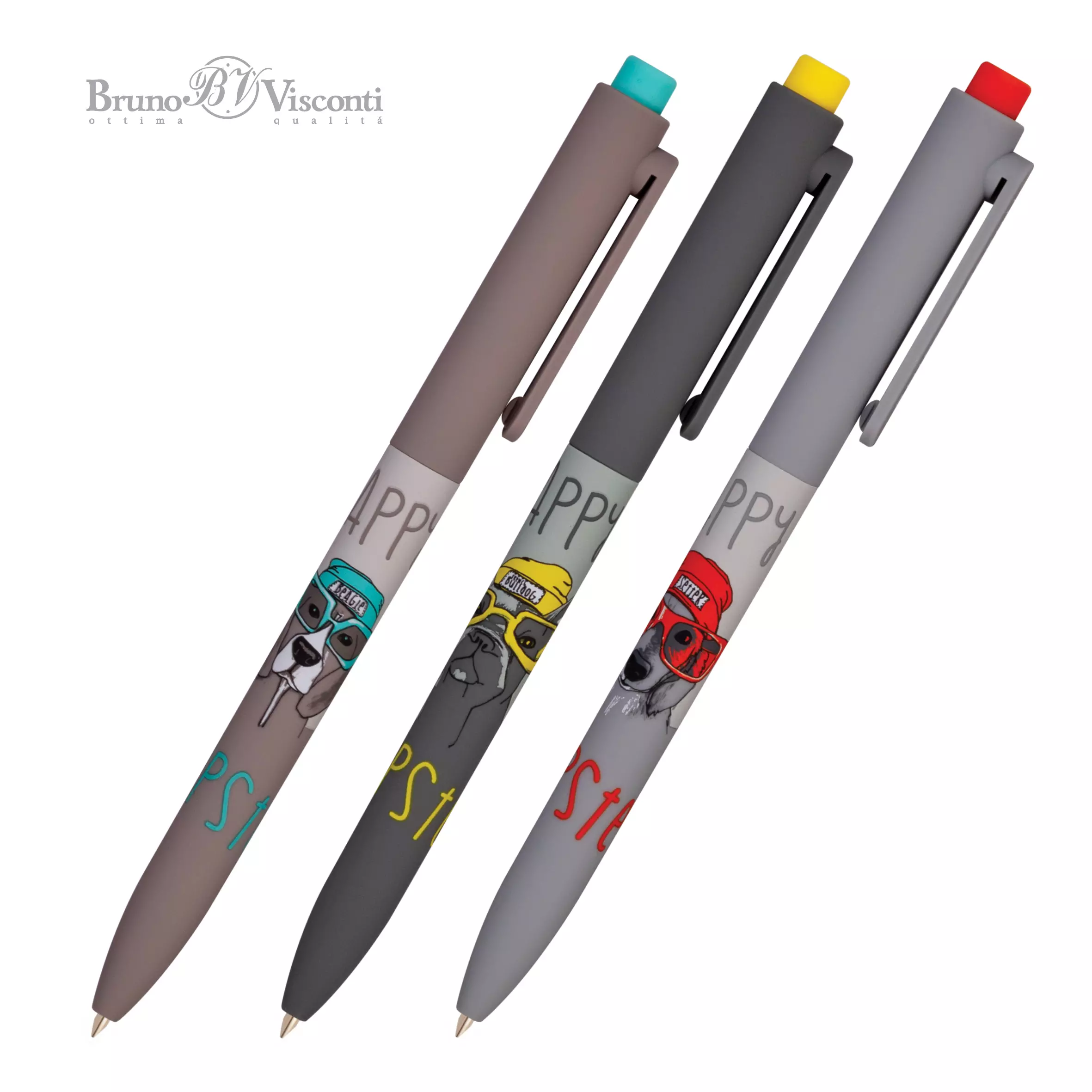 Шариковая ручка автоматическая BrunoVisconti FunClick. Псы на стиле (3 вида), 0.7 мм, синяя