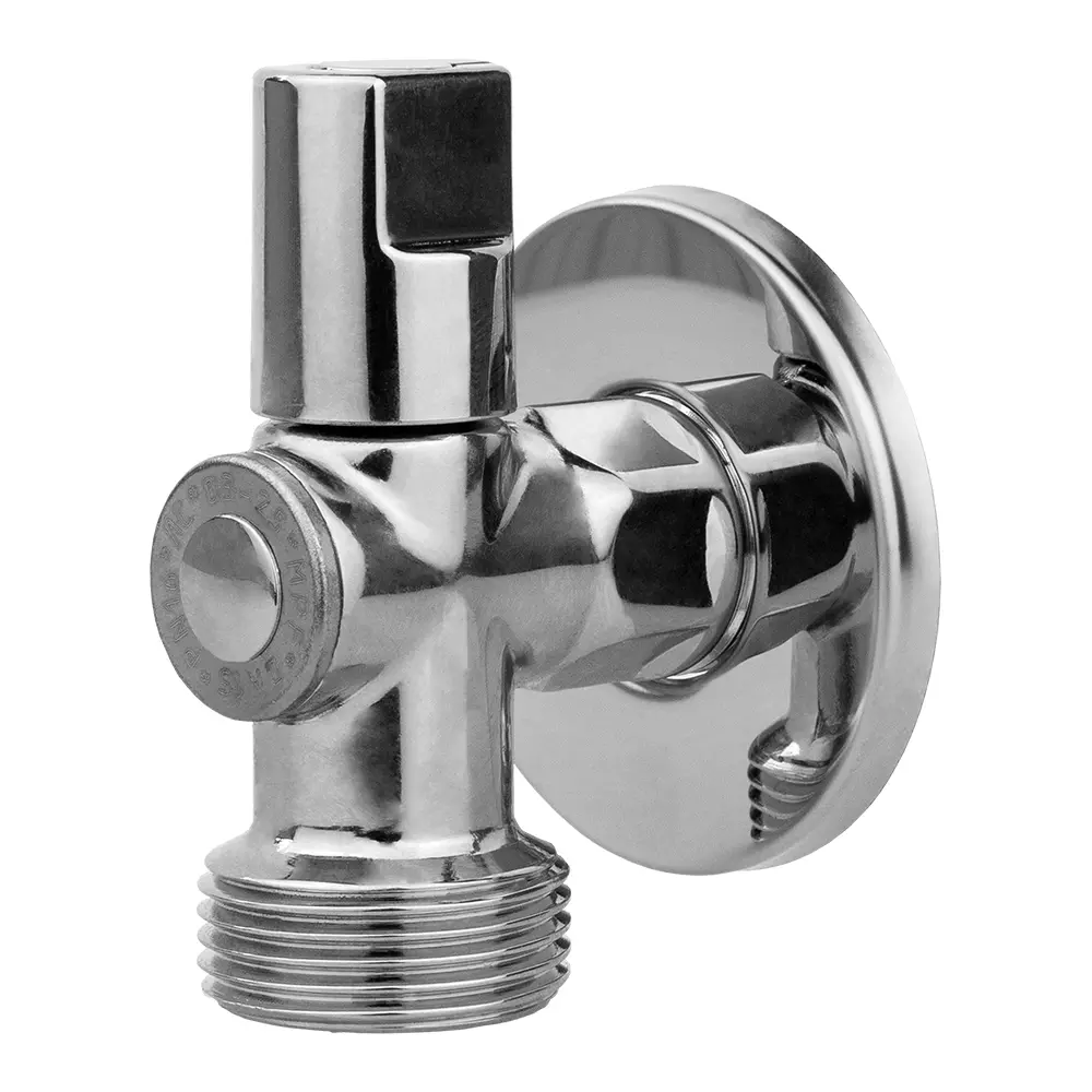 Кран шаровой угловой для бытовой техники 1/2&quot; х 3/4&quot; НР, (ручка сверху) ХРОМ-POLISH.латунь,ГОСТ, MPF
