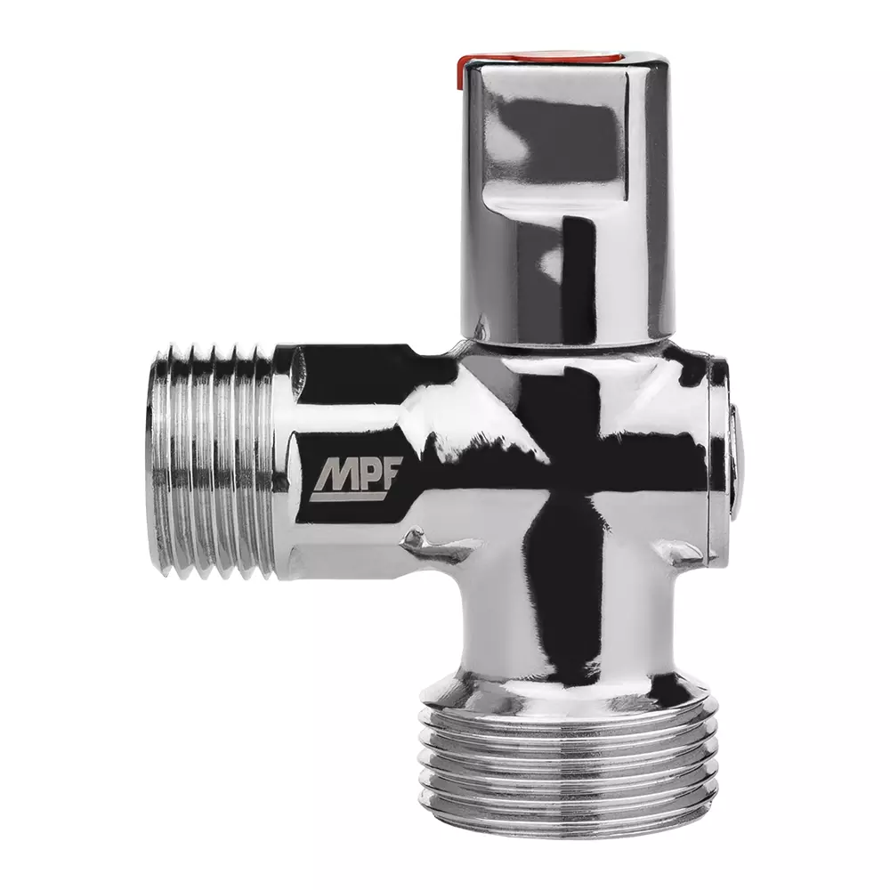 Кран шаровой угловой для бытовой техники 1/2&quot; х 3/4&quot; НР, (ручка сверху) ХРОМ-POLISH.латунь,ГОСТ, MPF