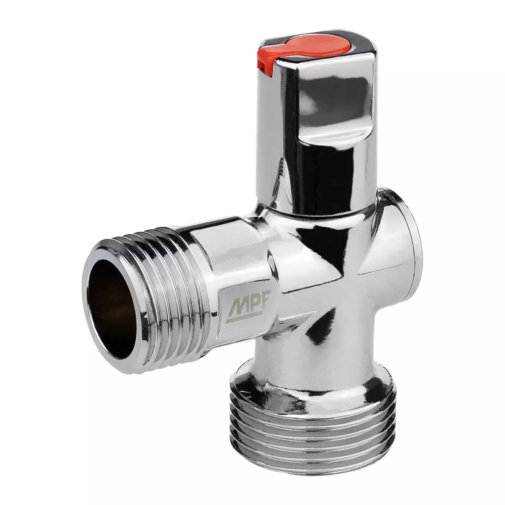 Кран шаровой угловой для бытовой техники 1/2&quot; х 3/4&quot; НР, (ручка сверху) ХРОМ-POLISH.латунь,ГОСТ, MPF