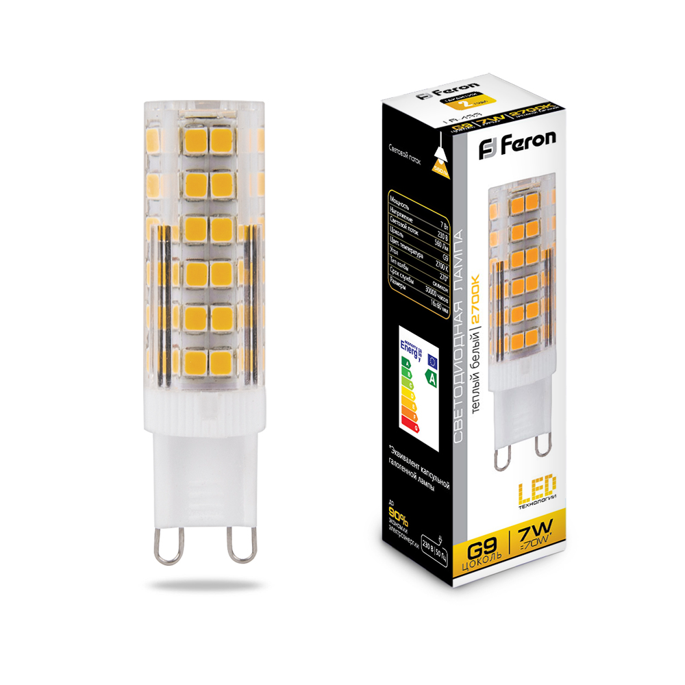 Лампа светодиодная Feron G9 230В 7Вт 2700К теплый