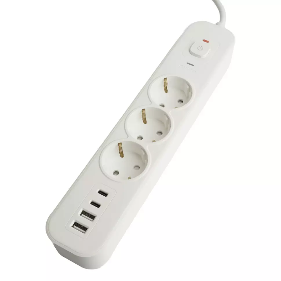 Сетевой фильтр STEKKER 3 розетки +2 USB +2 Type-C 3 метра 3520Вт 50100