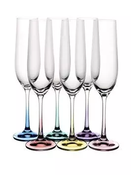 Бокал для шампанского 190 мл 6 шт Виола, цветные ножки, Crystalex 40729/D2222/190