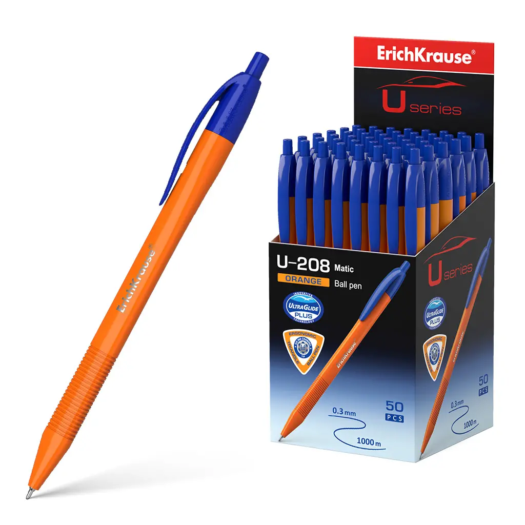 Шариковая ручка автоматическая ErichKrause 47587 U-208 Orange Matic 1.0 чернил синий