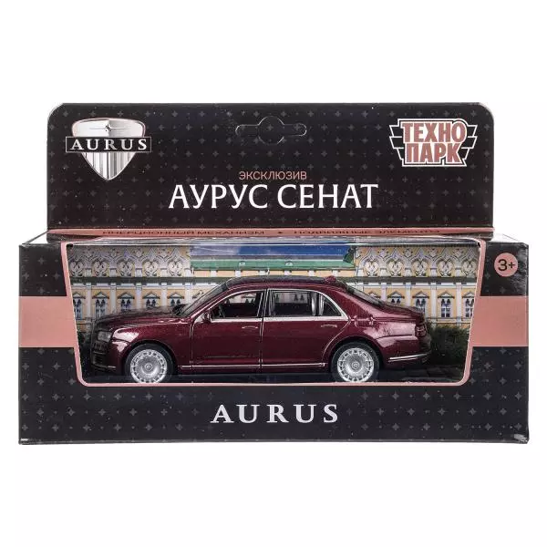 Моделька АУРУС СЕНАТ бордо, металл 13,5 см, двери, багаж, инерц, Технопарк 392039