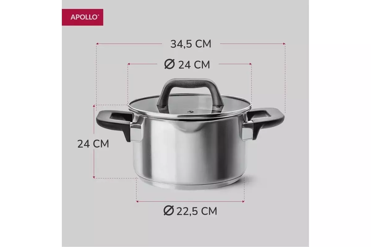 Кастрюля 6 л (d-24 см), нерж.сталь,"Gusto" APOLLO GST-60