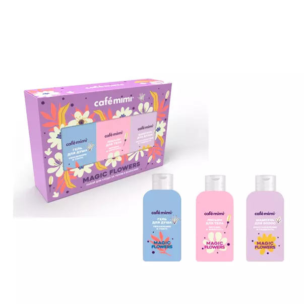 Подарочный набор Cafe Mimi Magic Flowers (лосьон д/тела, гель д/душа, шампунь, по 100 мл)