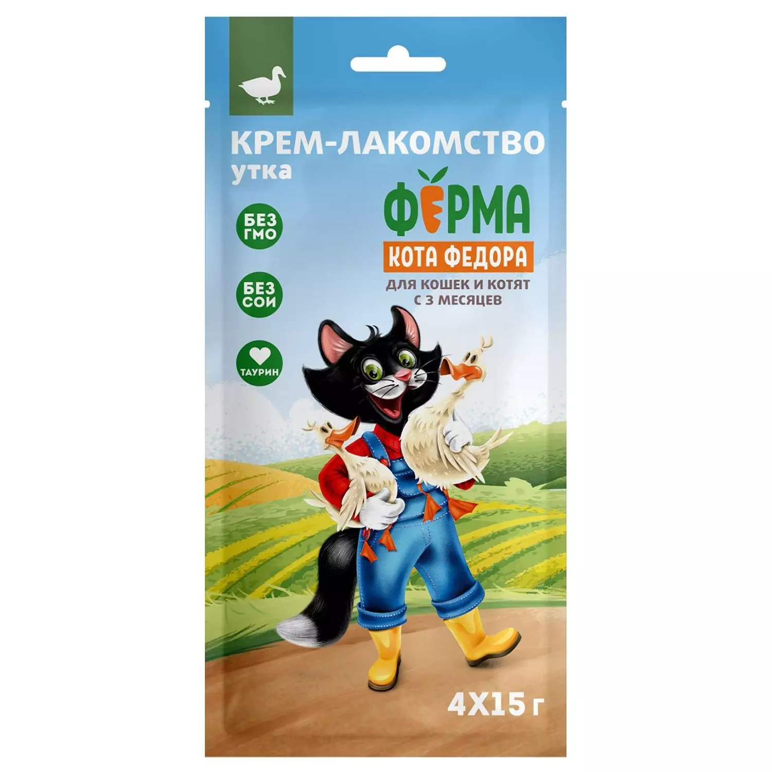 Лакомство для кошек и котят Ферма кота Федора крем с уткой 4 шт х 15 г