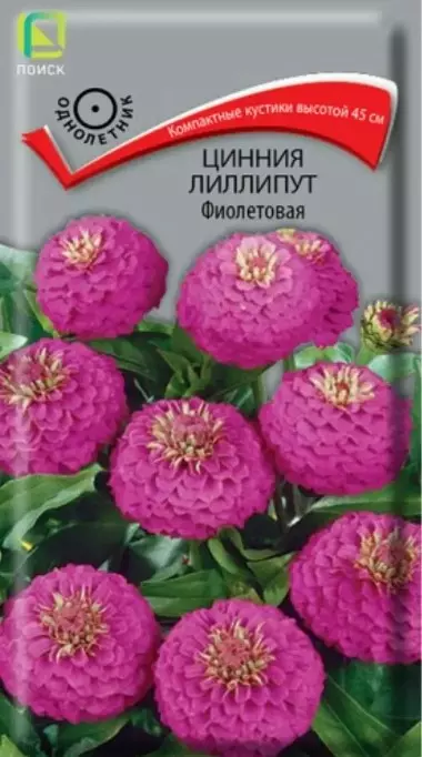 Семена цветов Цинния Лиллипут Фиолетовая, Смесь, ПОИСК 0,4 г ц/п