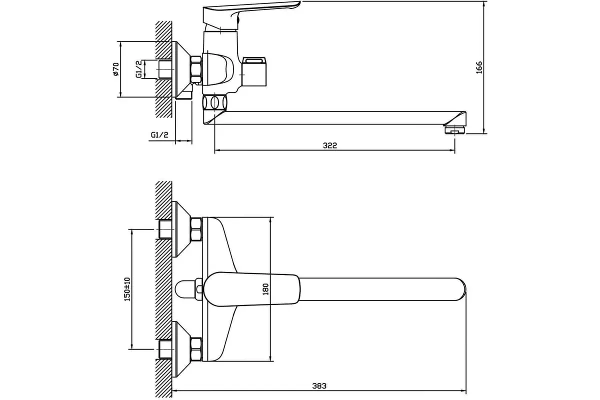 Смеситель для ванны, длинный излив 30 см, хром, с аксессуарами, ESKO Lagos LG 31, экосплав
