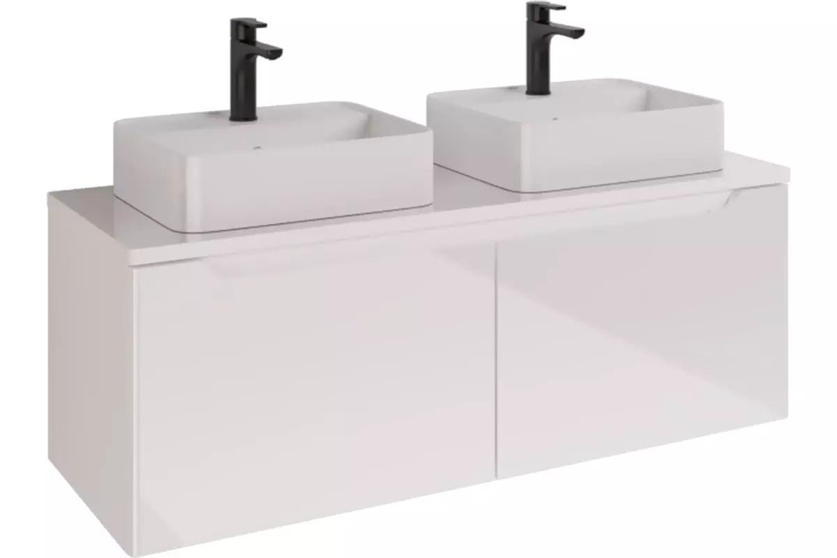 Тумба подвесная Dreja W125 см, для ум. Гармония 125 см или стекл столешницы W, 2 ящ, бел глян.