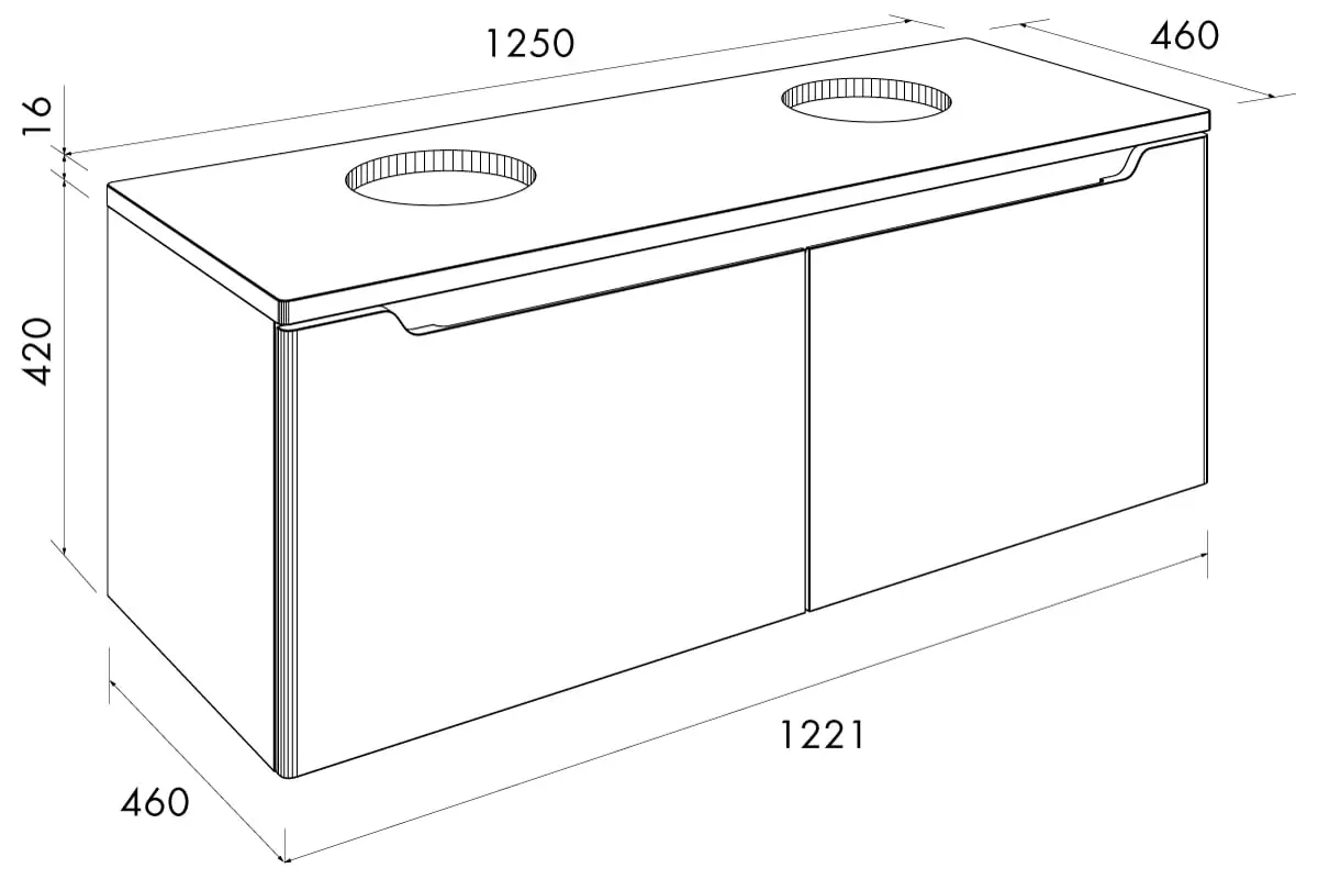 Тумба подвесная Dreja W125 см, для ум. Гармония 125 см или стекл столешницы W, 2 ящ, бел глян.