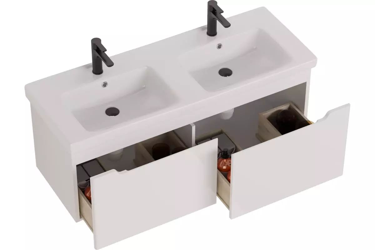 Тумба подвесная Dreja W125 см, для ум. Гармония 125 см или стекл столешницы W, 2 ящ, бел глян.