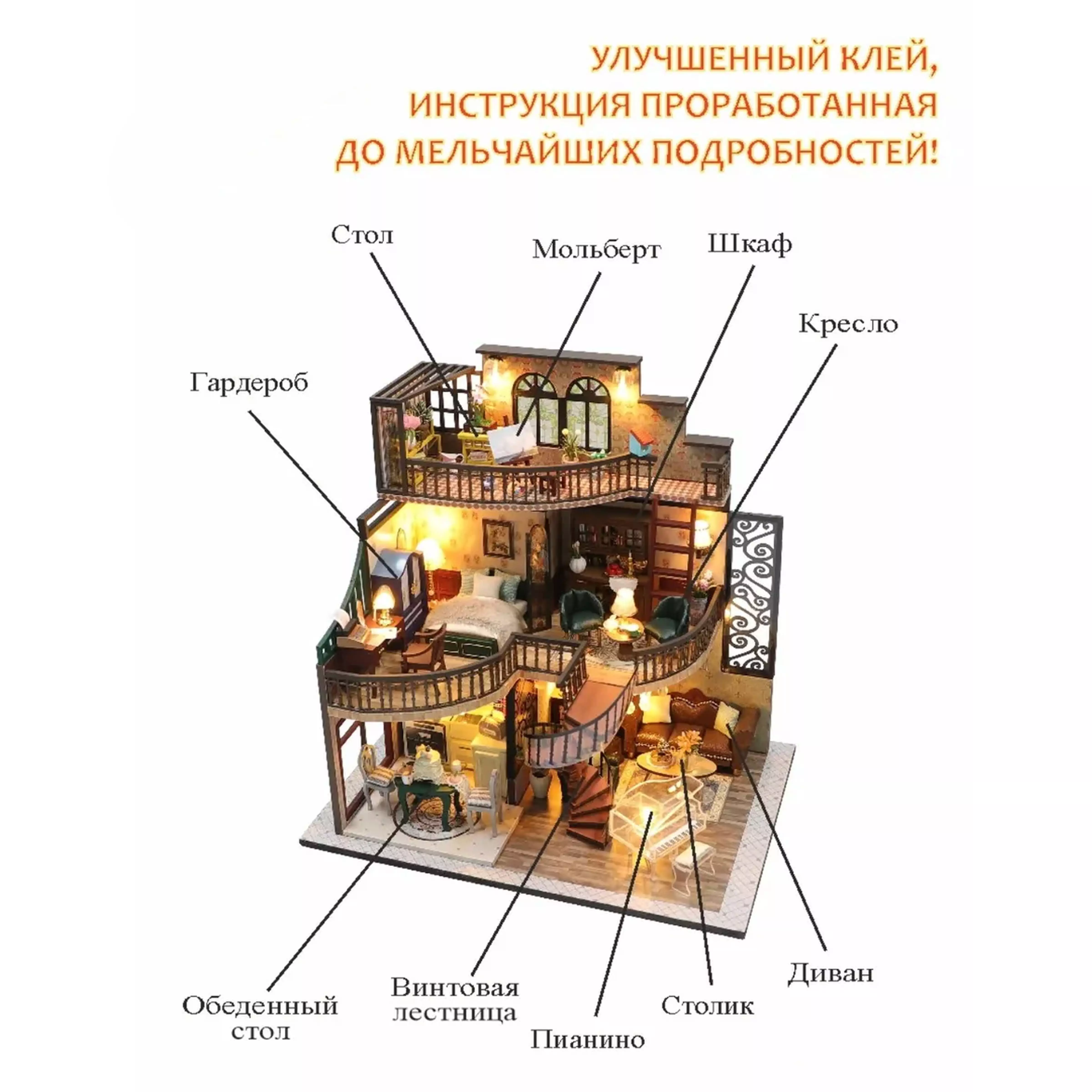 Румбокс интерьерный конструктор MiniHouse Дом в английском стиле Hobby Day M2132