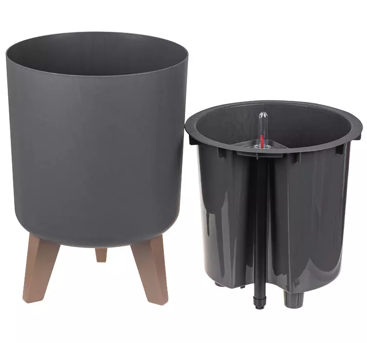 Кашпо на ножках высокое ФЛОРИАН 19л с автополивом графитовый