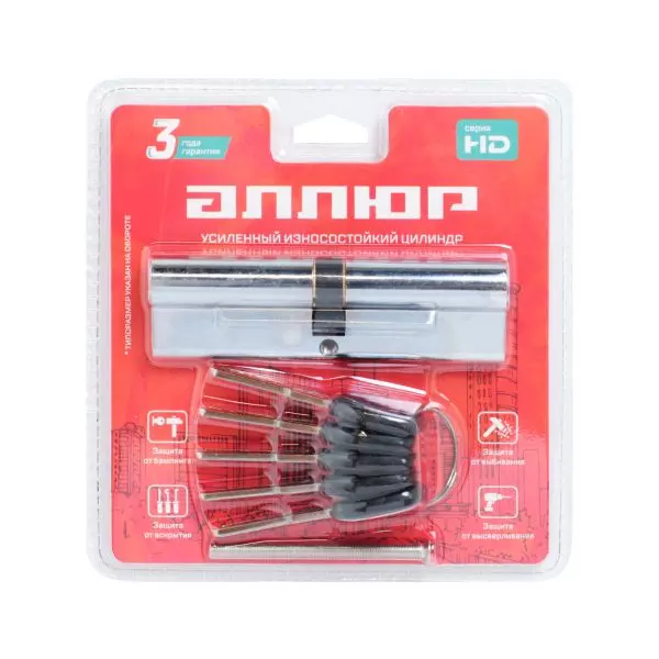 Цилиндровый механизм АЛЛЮР 110 мм (55х55) HD F 110-5К хром 5кл перф.ключ/ключ