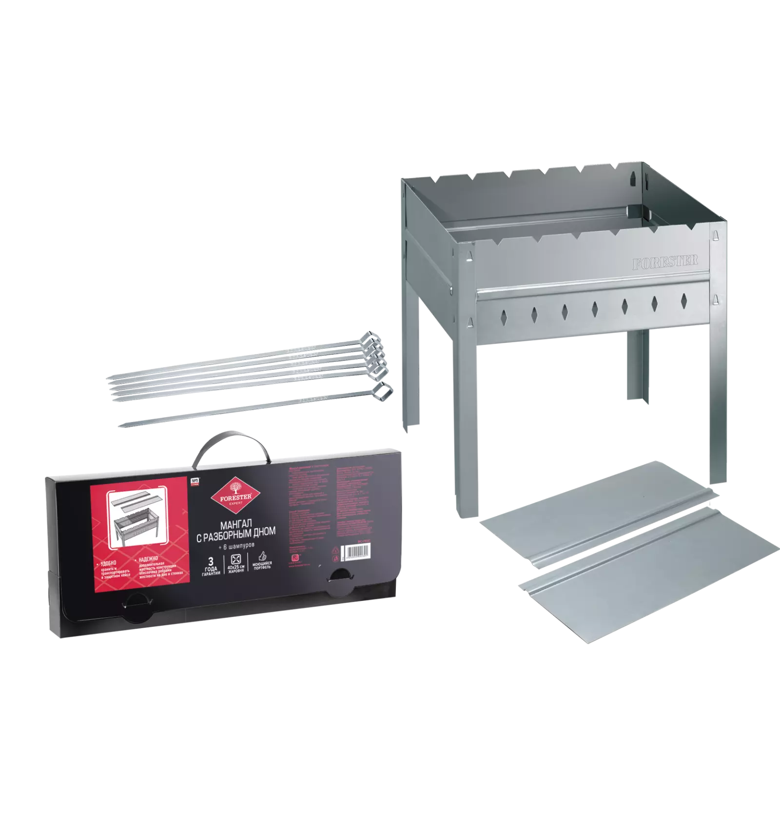 Мангал разборный в кейсе + 6 шампуров 40х25 см FORESTER BC-782MP