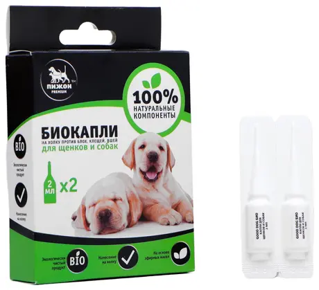 Биокапли для собак от блох и клещей, до 40 кг, 2х2 мл Пижон Premium 3851166