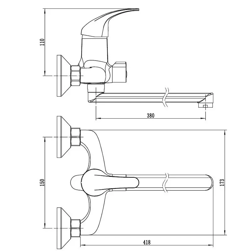 Смеситель для ванны, длинный излив 38 см, хром ESKO Victoria VC 31 Z с аксессуарами, латунь