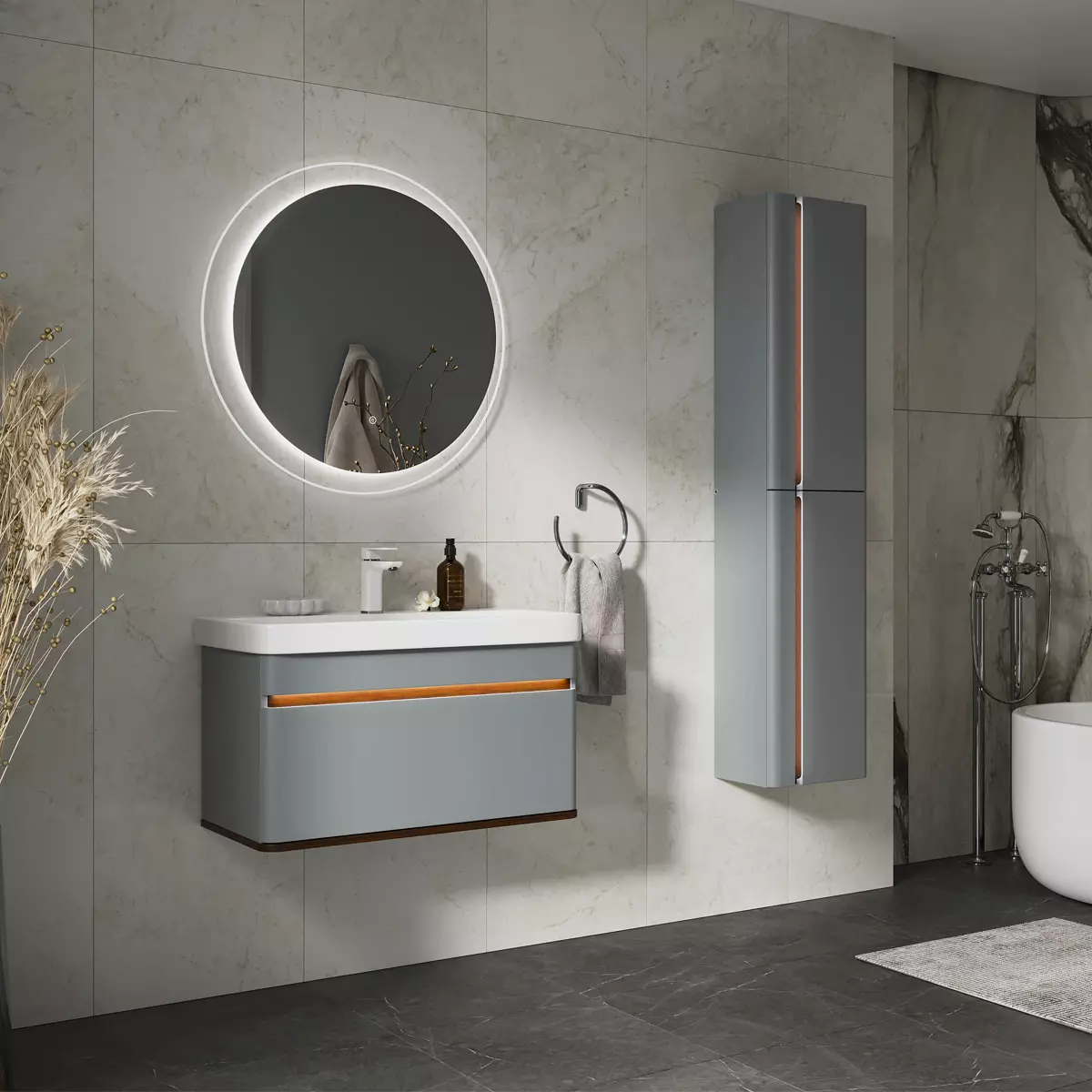 Подвесная тумба с раковиной 80 см EQUIL Elegante/Элеганте T8 Мэйджик/Дуб голиано + рак. Найс 80, tpELGNT80.1Y (9595)-24.26