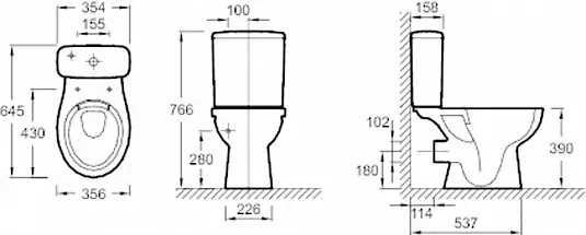 Унитаз напольный Jacob Delafon Patio UJV102-00 Rim, универс. вып. Vario, 64,5*35,6, + ETB212-00 + си