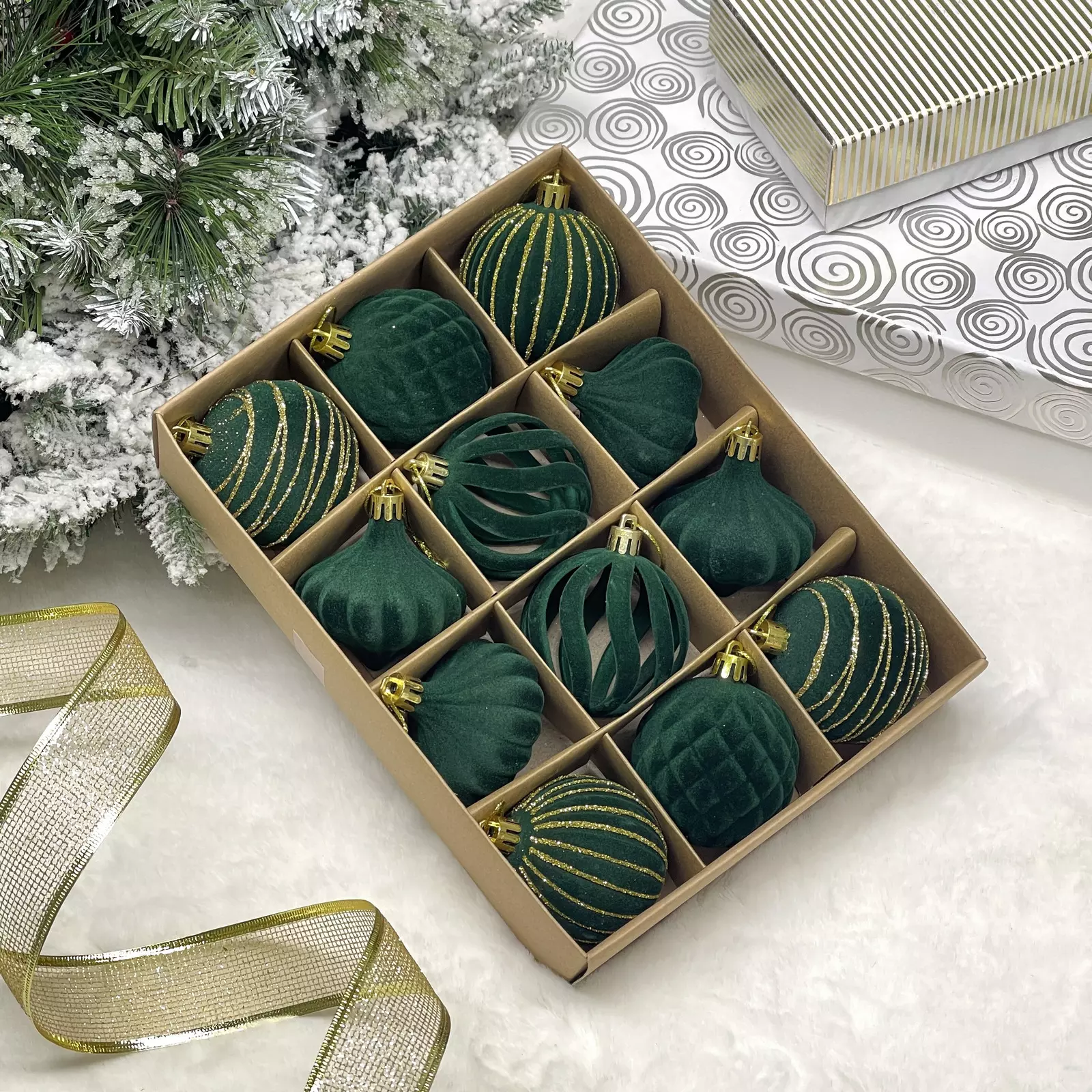 Елочные украшения Velour Восточная ночь 6 см (12 шт) изумруд 201-4461