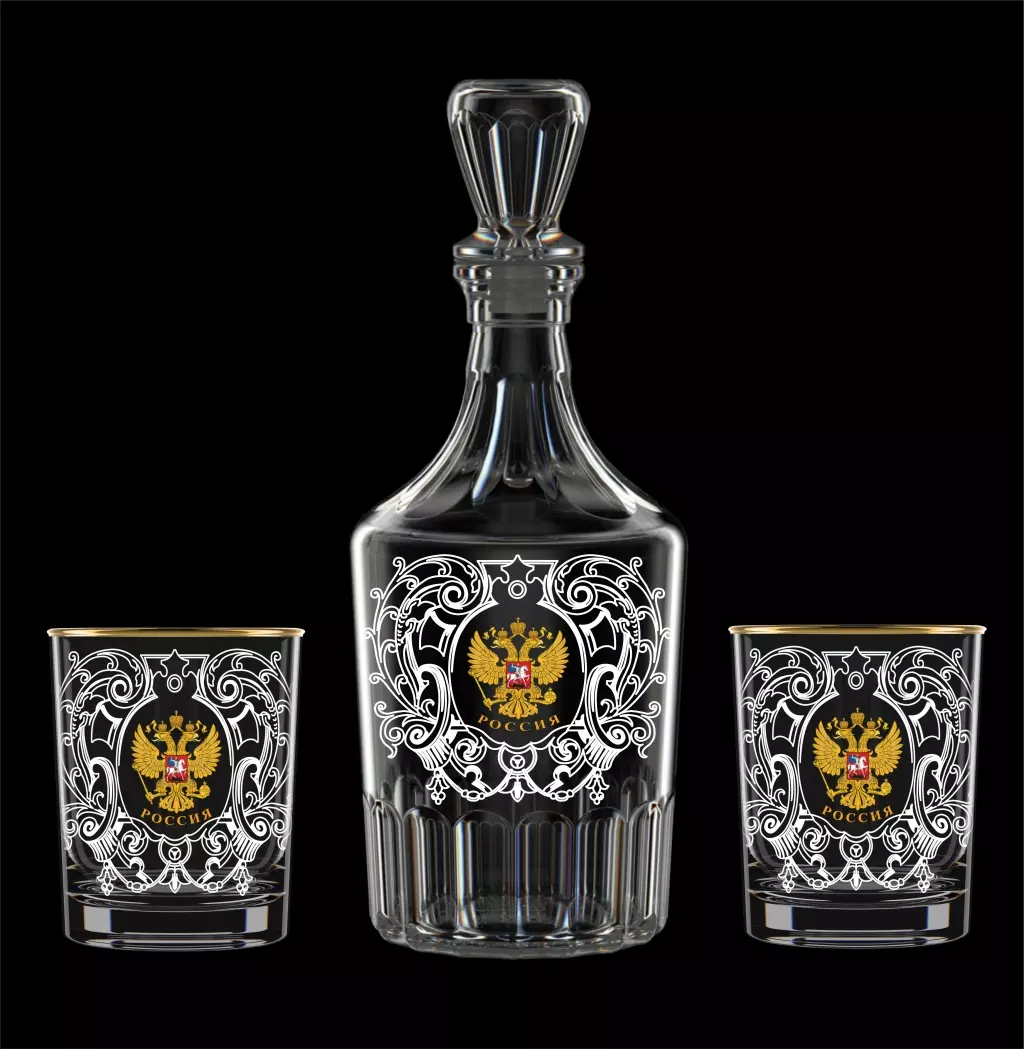 Набор подарочный, 3 предмета Графин, 2 Стакана для виски 1330-ГДЗ4 Россия