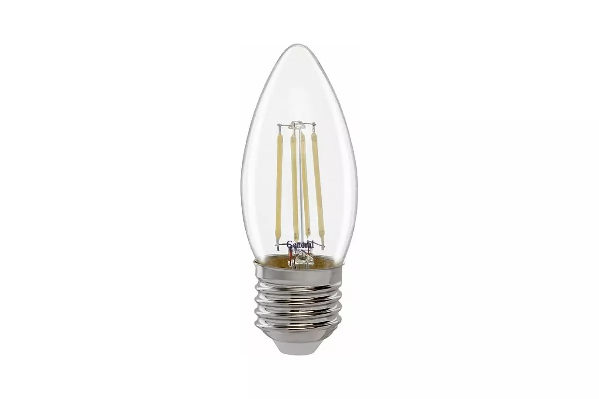 Светодиодная лампа Е27 220В 12Вт 3000К свеча филаментная теплый свет General 661001