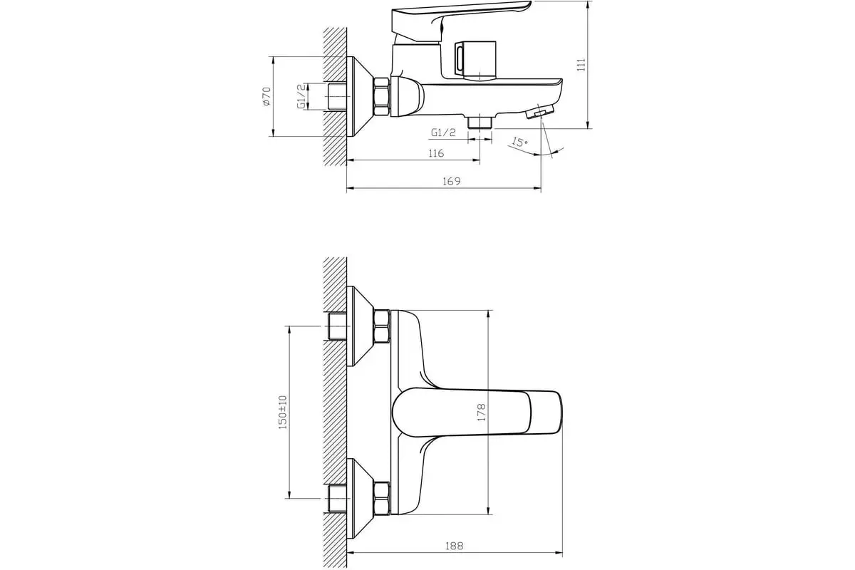 Смеситель для ванны, короткий излив, хром, без аксессуаров, ESKO Lagos LG 54, экосплав