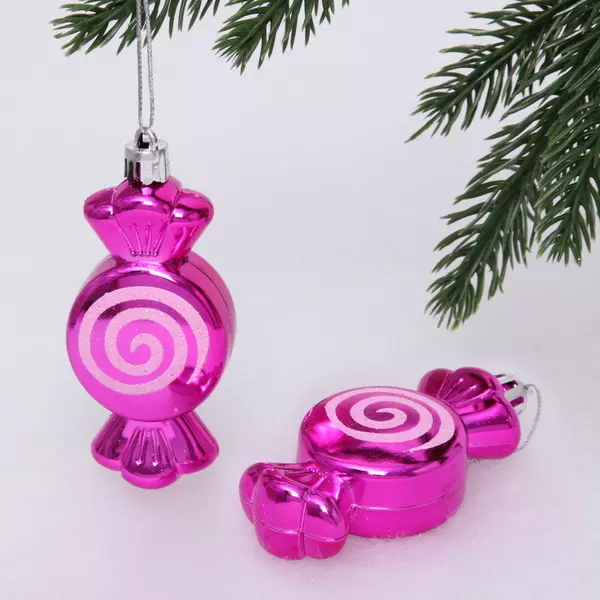 Елочные игрушки Карамельки розовые (2 шт), 7,5 см, 916-0244