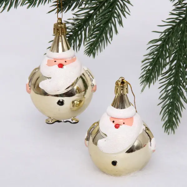 Елочные игрушки Круглый Дед Мороз золото (2 шт), 6 см, 916-0203