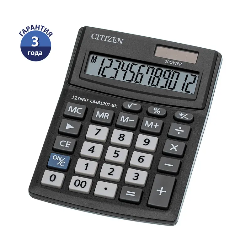 Калькулятор Настольный Citizen Business Line CMB1201-BK, 12 разрядов, двойное питание, 102*137*31мм,