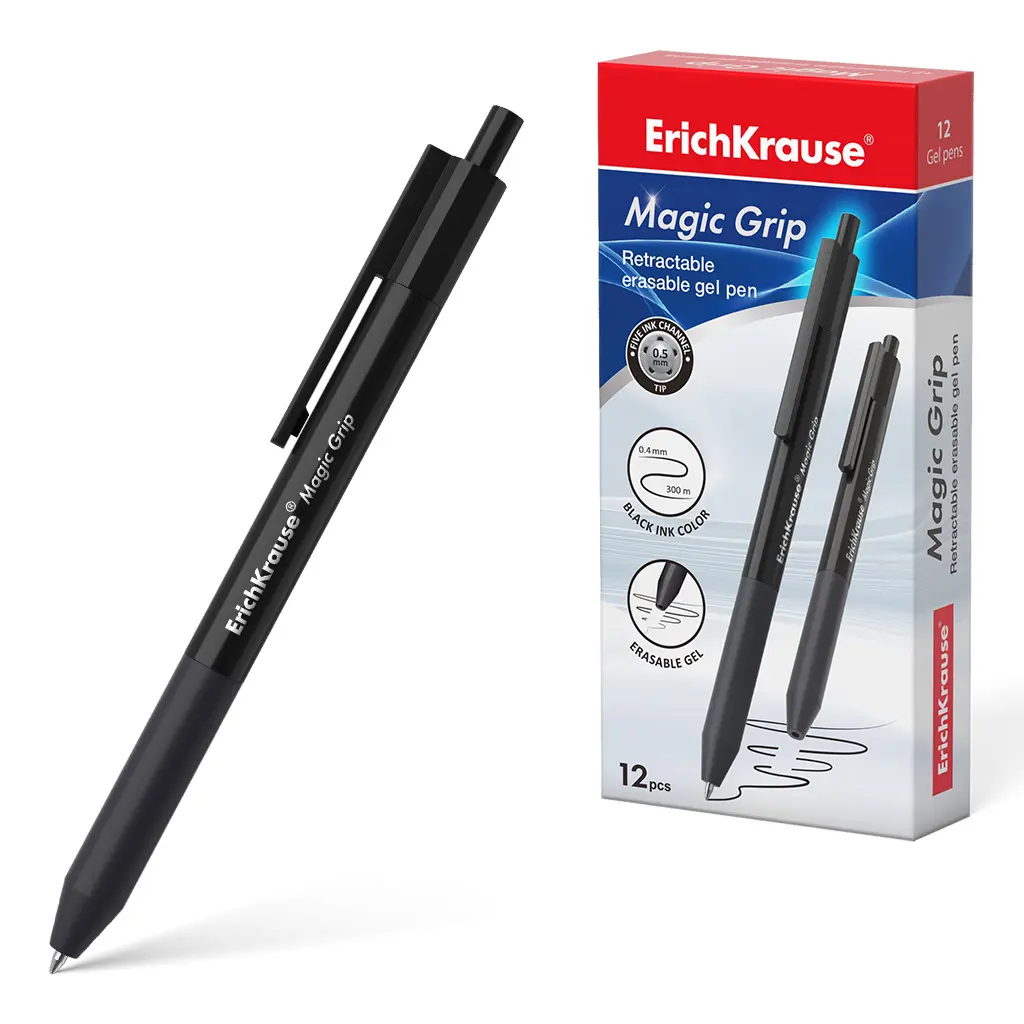 Гелевая ручка АВТ. ErichKrause 48200 MAGIC GRIP, 0,5 мм, стираемые чернила, черный