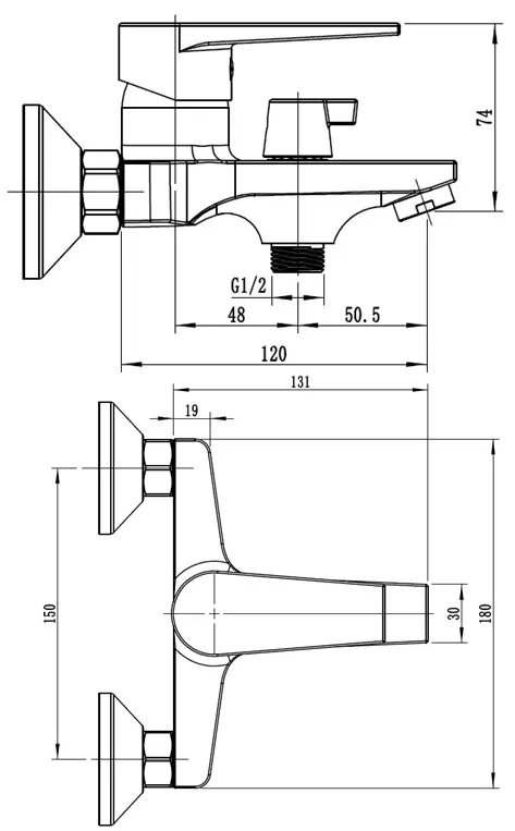 Смеситель для ванны, хром ESKO Budapest/Будапешт BT54, без аксессуаров, латунь