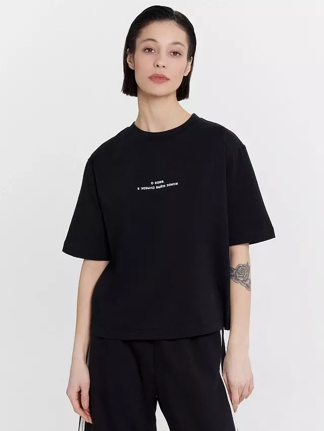 Футболка женская Mark Formelle 112862 черный +печать 12, р-р 164/170-100-106 (50 / XL)