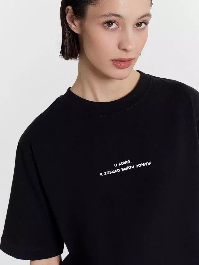 Футболка женская Mark Formelle 112862 черный +печать 12, р-р 164/170-100-106 (50 / XL)