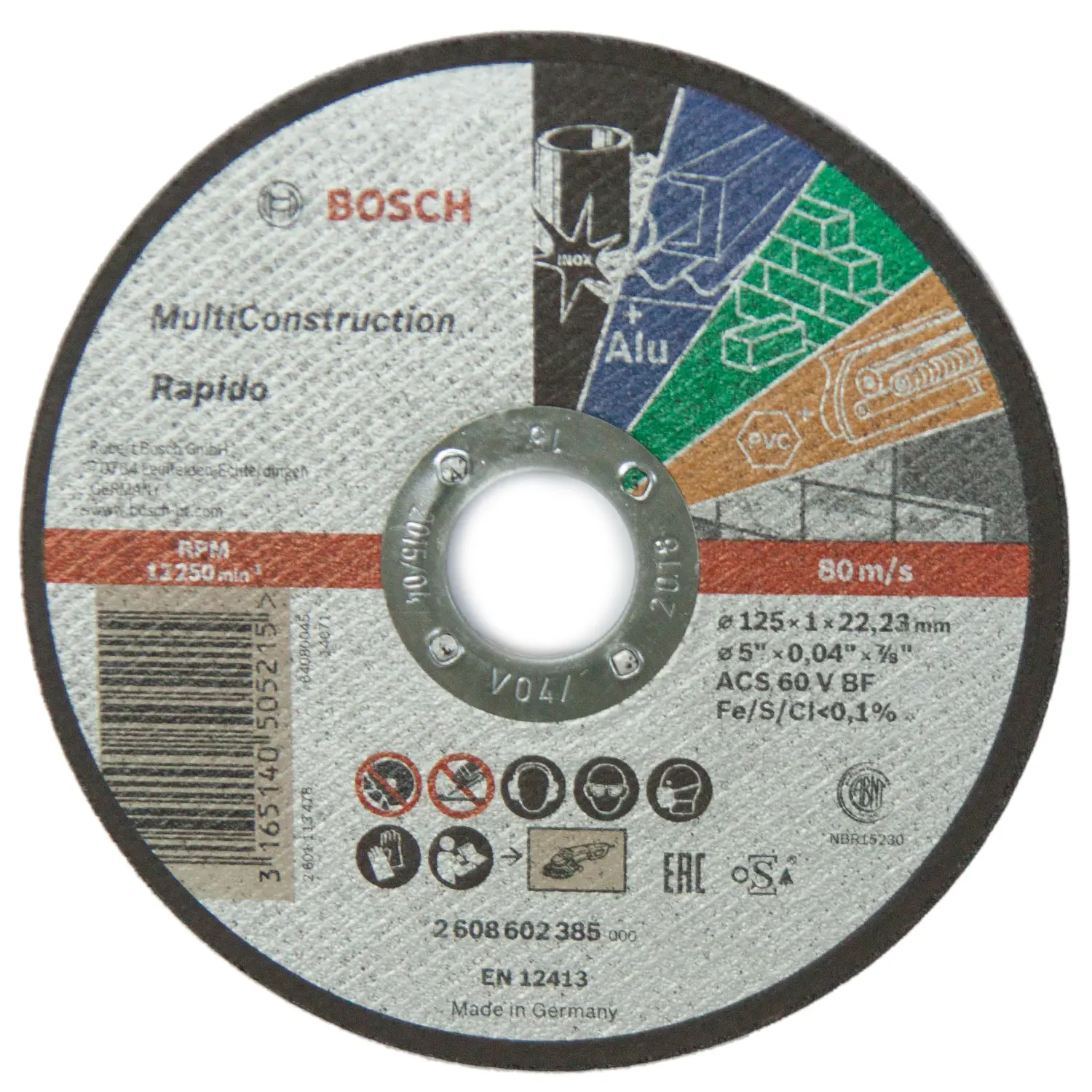 Круг отрезной Rapido MultiConstruction для УШМ (125х1х22,23 мм) Bosch 2608602385