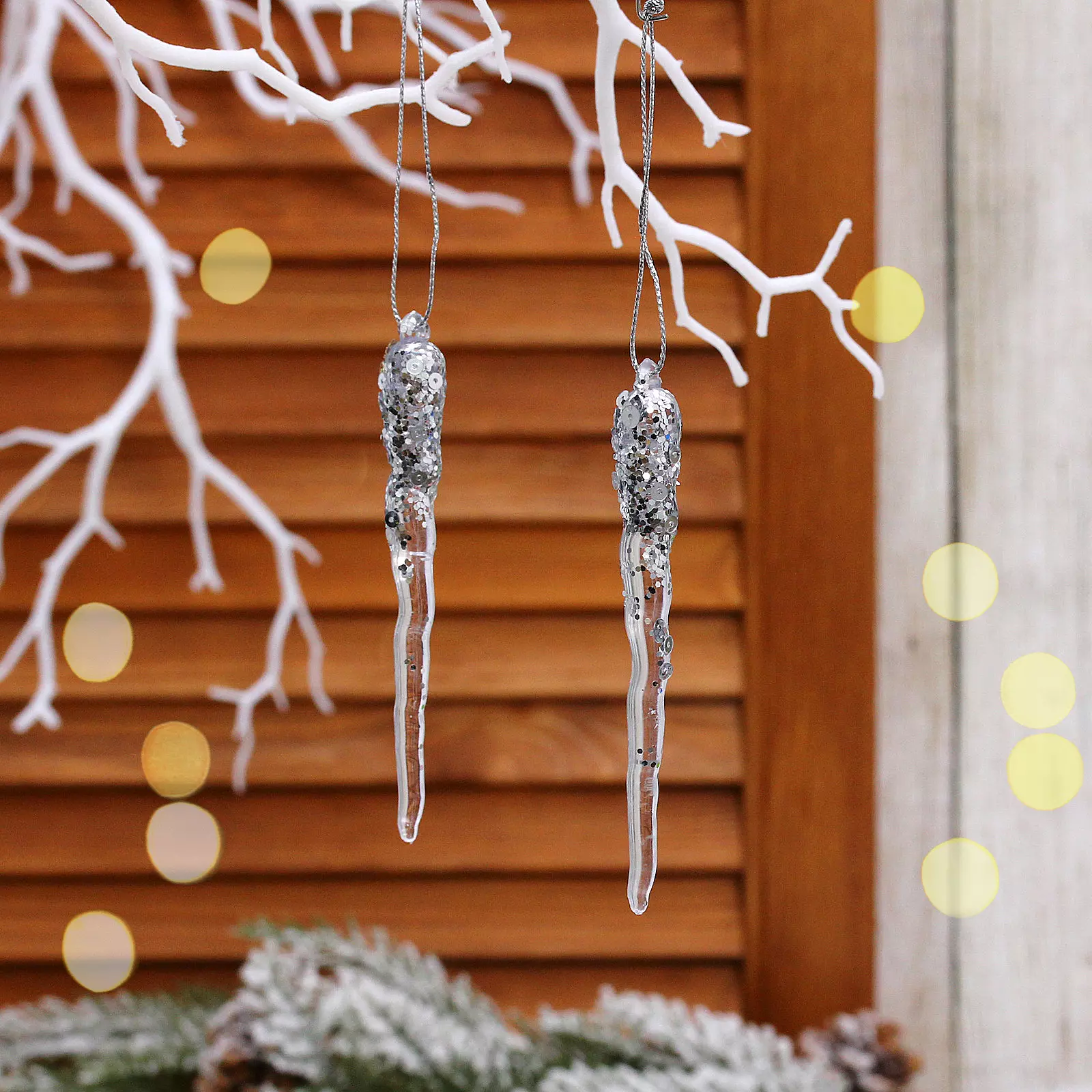 Елочное украшение Морозная сосулька 10 см (2 шт) серебро 916-1232