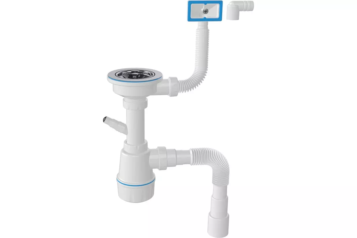 Сифон бутылочный 3 1/2"х40, с переливом, отв.для стир.машины,.выход1 1/2"-40/50 Nova 1047