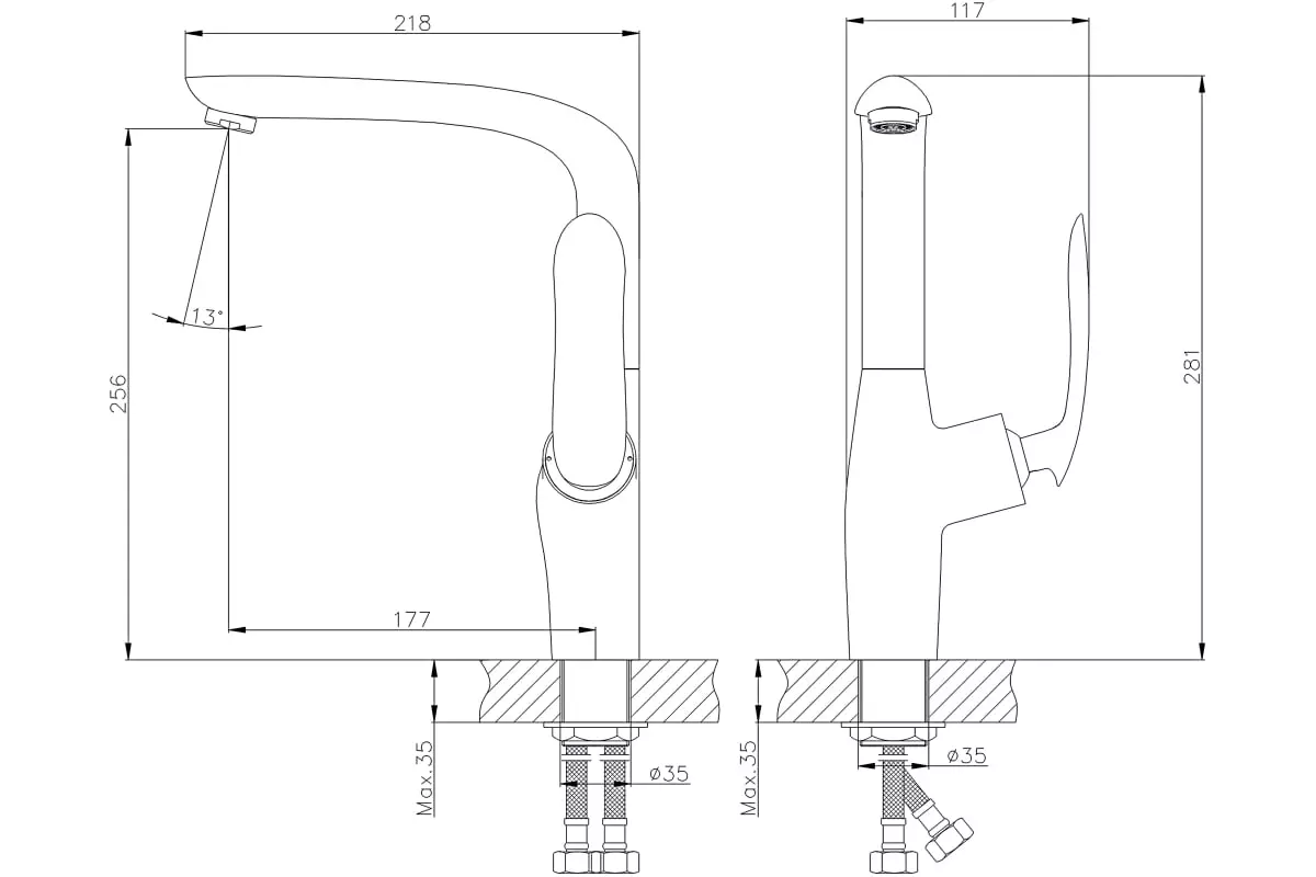 Смеситель для кухни, высокий Г-излив, хром RUSH Island IS6535-22 латунь