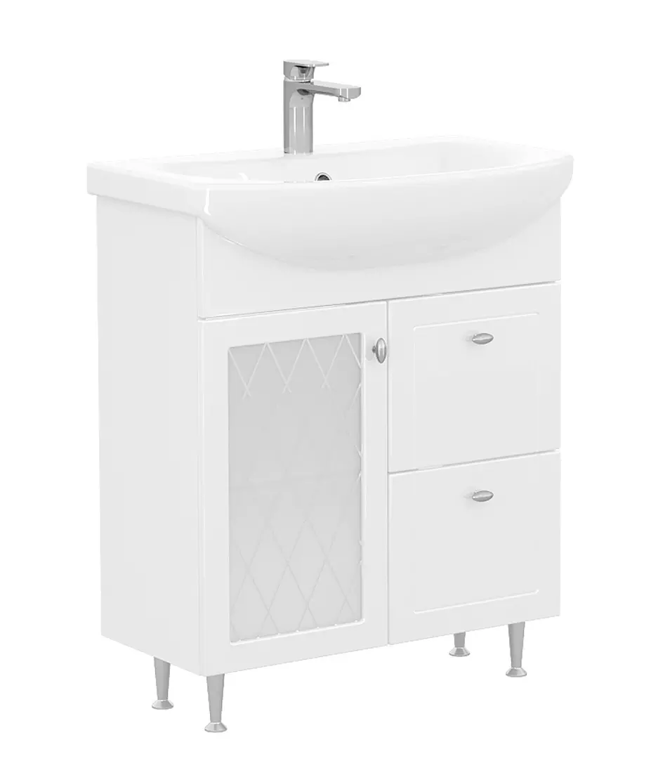 Тумба с раковиной напольная 70 см VOLNA Milena/Милена Т7 белый с дверкой и 2 ящиками + рак. Балтика 70, tnMILENA70.1D.2Y-01