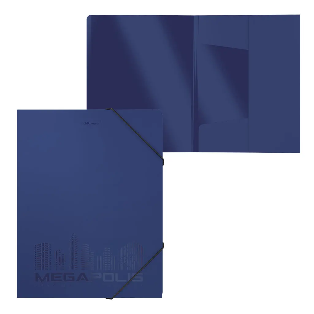Папка на резинках пласт, A4, ErichKrause MEGAPOLIS, 0,6 мм, синий /4/96/